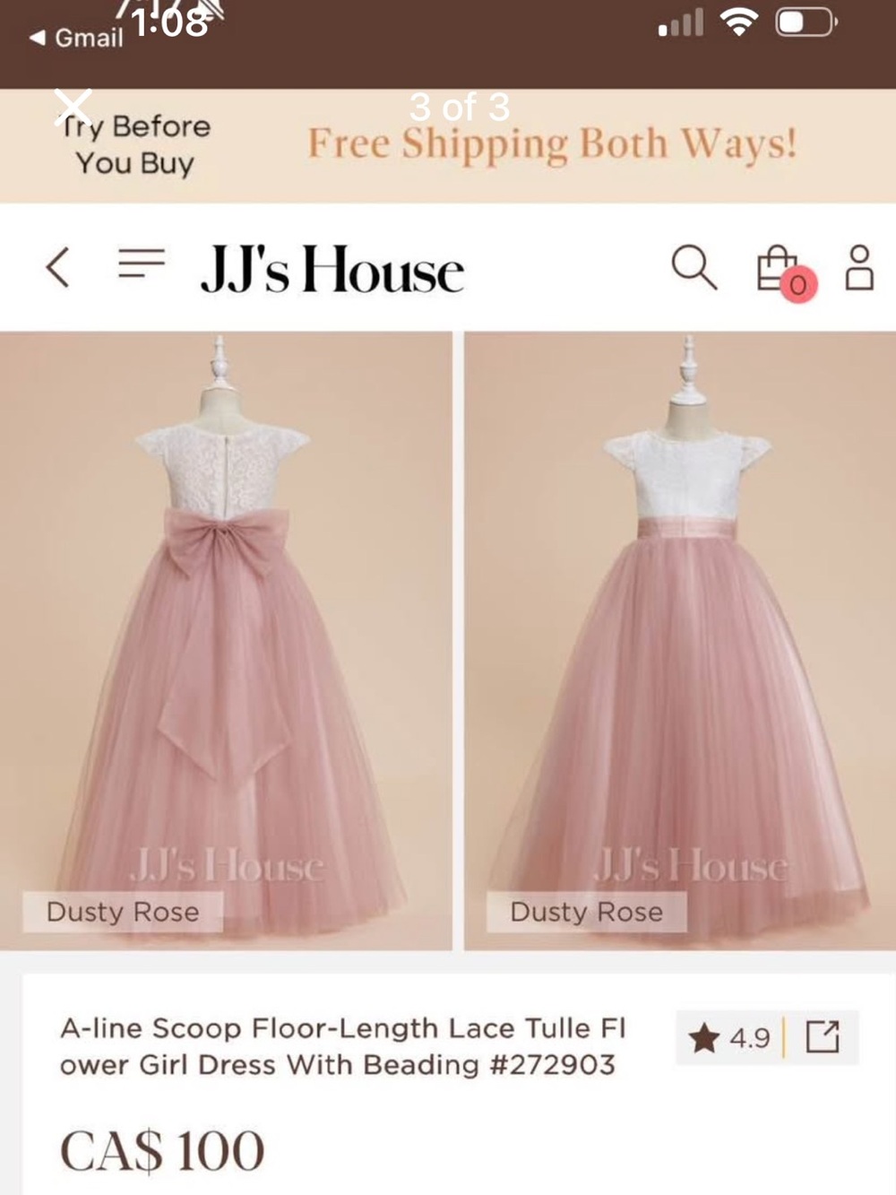 JJs House White Lace Top with Mauve Tulle Skirt Flower Girl Dress